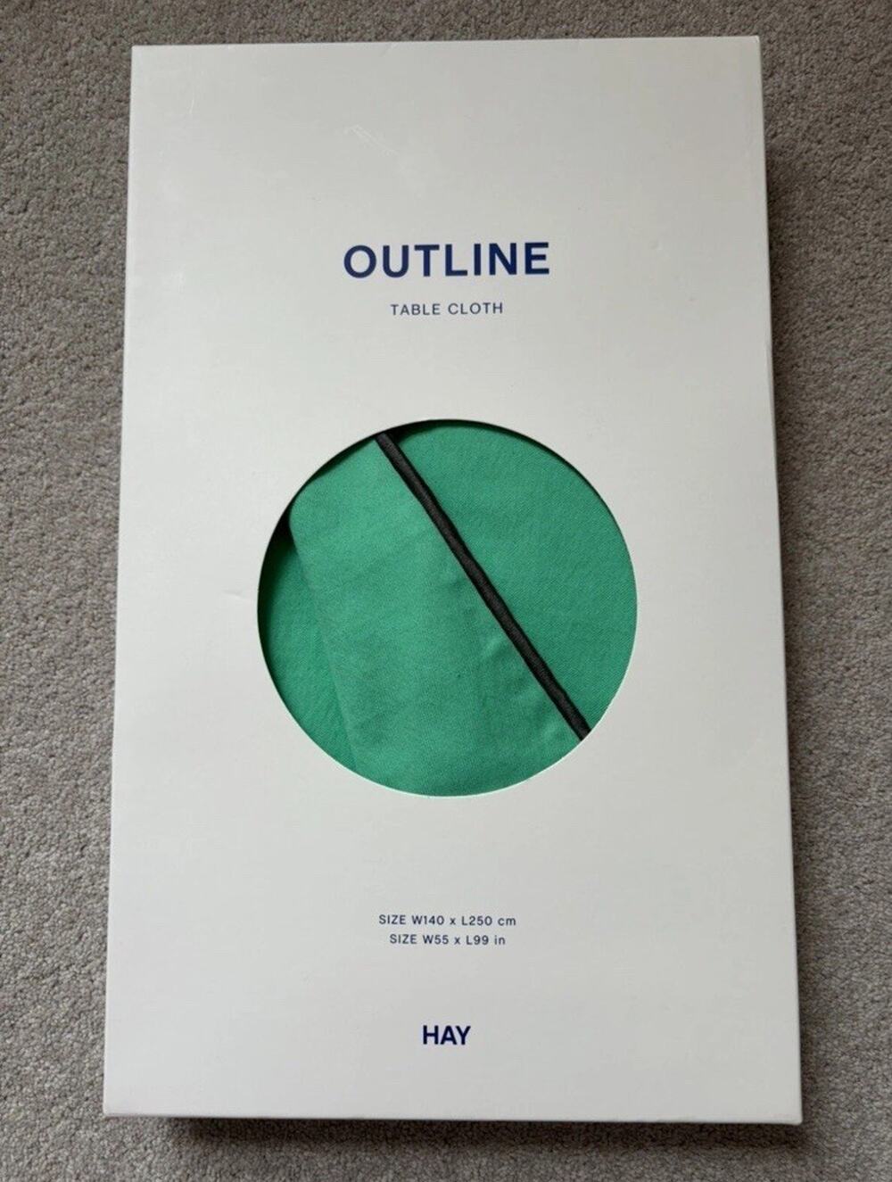 HAY Outline Tablecloth Small Verdigris Green 55"x99" Organic Cotton NEW